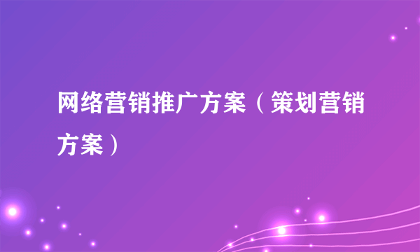 网络营销推广方案（策划营销方案）