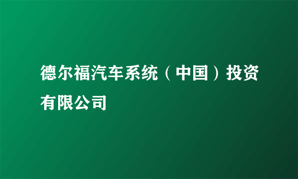 德尔福汽车系统（中国）投资有限公司