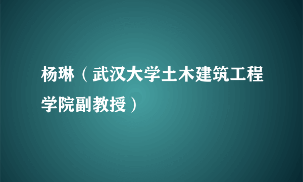 杨琳（武汉大学土木建筑工程学院副教授）