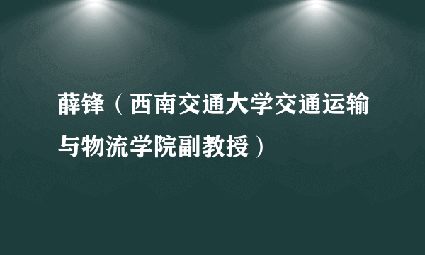 薛锋（西南交通大学交通运输与物流学院副教授）